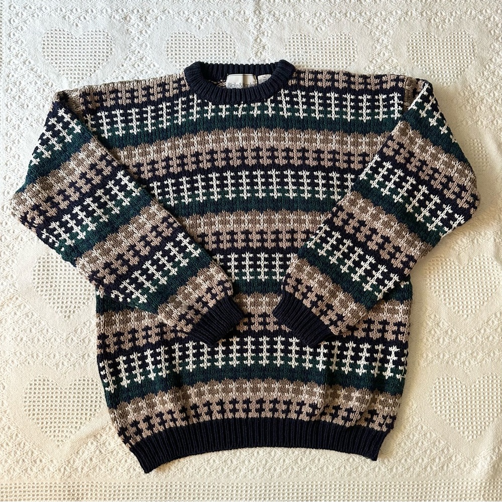 Vintage Blake & Manley Sweater Mens XL Geometric Crewneck Heavyweight Pattern